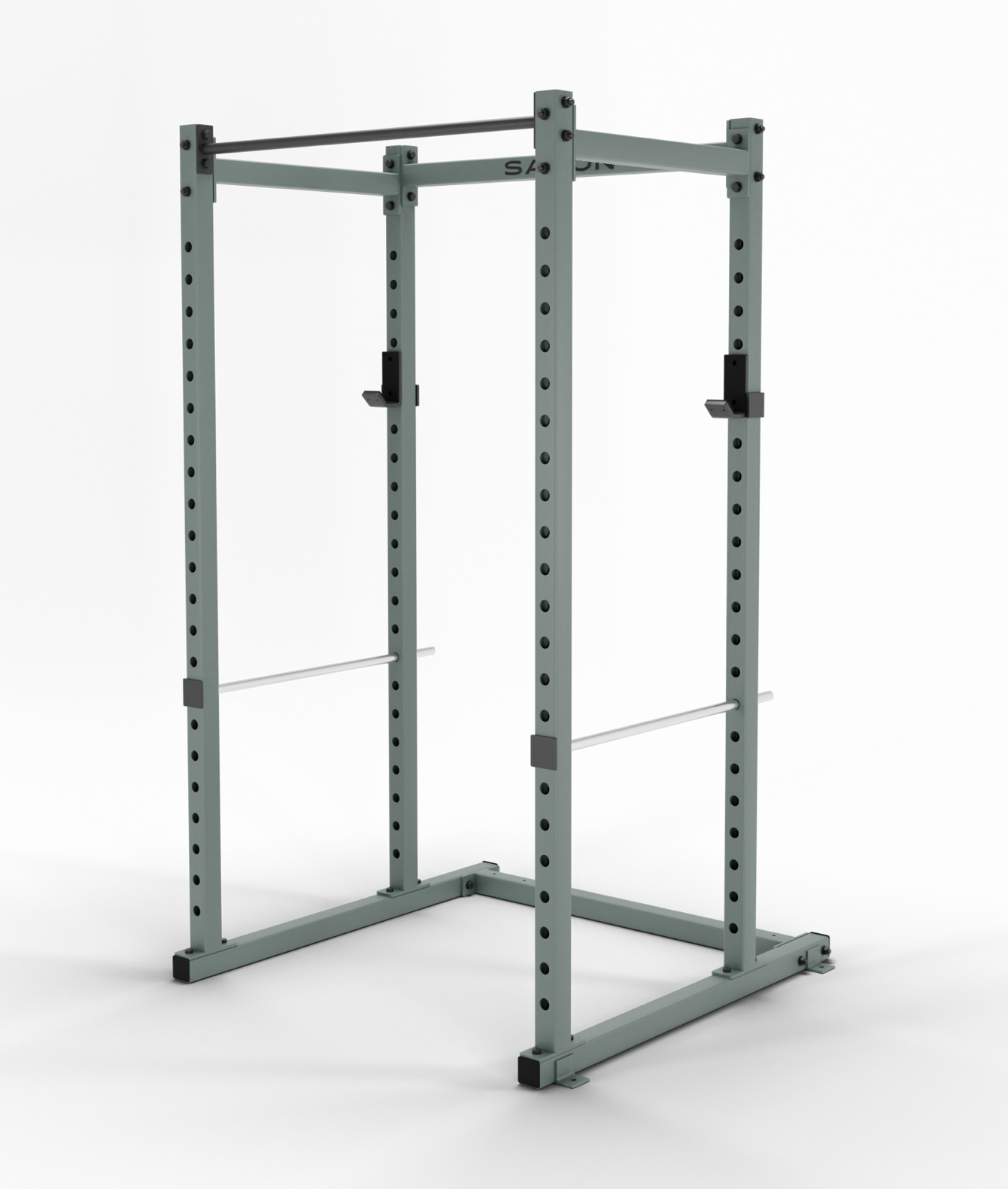 NYB POWER RACK WITH WHITE CHIN-UP BAR, RED J HOOKS AND RED SAFETY